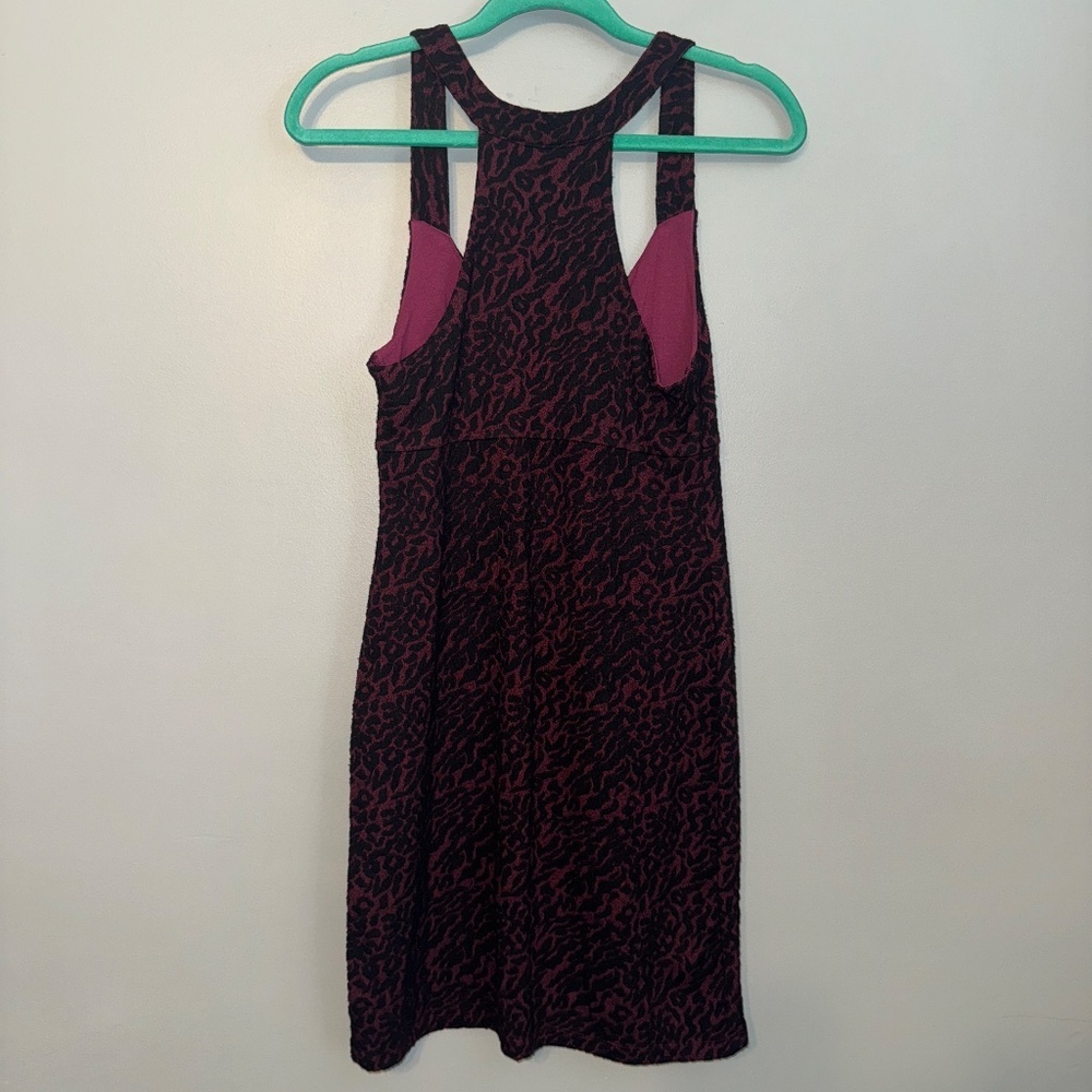 EUC Free People Rose Wine Leopard Jersey Mini Bodycon Tunic Party Dress Medium - Picture 4 of 5